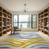 Abstract Wave Area Rug in Yellow Grey