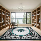 Teal Black Persian Star Medallion Area Rug