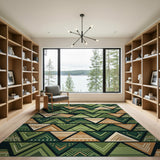 Green Geometric Tribal Triangle Area Rug