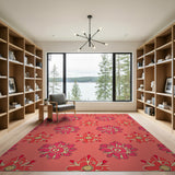 Vibrant Pink Floral Pattern Area Rug