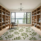 Green Green Leaves on Beige Area Rug