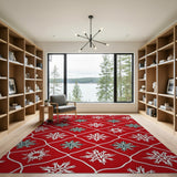 Red Snowflake Trellis Area Rug