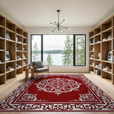 Ornate Red Persian Area Rug with Intricate White Motifs