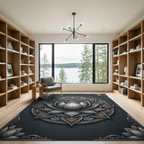 Silver Lotus Mandala Distressed Area Rug