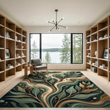 Swirling Emerald Green Leaves Area Rug