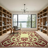 Red Floral Border Area Rug