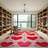 Striped Hearts Red Area Rug