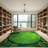 Lush Green Leaf Framed Round Area Rug