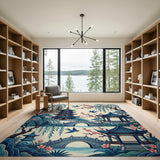 Serene Chinese Pagoda Garden Area Rug