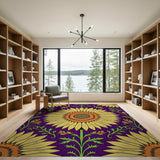 Vintage Sunflower Purple Floral Area Rug