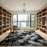 Industrial Factory Smoke Black White Area Rug