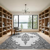 ODIKA Washable Grey Vintage Medallion Low Pile Area Rug