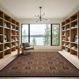Red Octagon Medallion Persian Area Rug