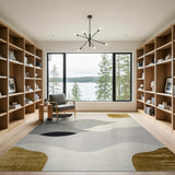 Gold Grey Abstract Wave Area Rug