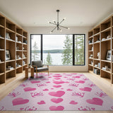 Whimsical Pink Hearts Butterflies Area Rug