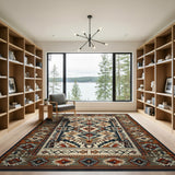 Washable Southwestern Aztec Area Rug, Low Pile Geometric Pattern, Non-Slip & Pet Friendly