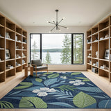 Navy Hibiscus Leaf Coastal Area Rug