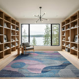 Abstract Wavy Blue Pink Grey Area Rug