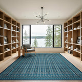 Teal Geometric Lattice Area Rug