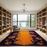 ODIKA Spooky Halloween Jack-O-Lantern Washable Area Rug - Low Pile Non-Slip Festive Home Decor