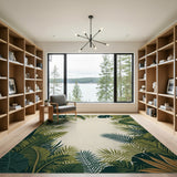 Green Lush Green Palm Leaf Border Area Rug