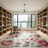 Vintage Pink Rose Floral Pink Area Rug