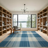 Navy Blue Plaid Geometric Modern Area Rug