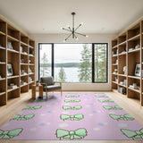 Playful Green Bows on Pink Dots Area Rug