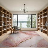Blush Pink Gold Vein Marble Abstract Area Rug