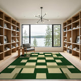 Green Geometric Block Area Rug with Beige Accents