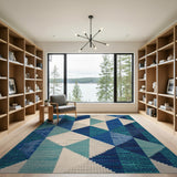 Blue Teal Geometric Triangle Area Rug