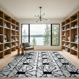 Black White Geometric Bow Motif Area Rug