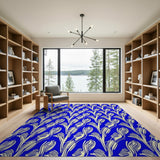 Abstract Navy Blue Leaf Motif Area Rug