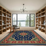 Navy Blue Persian Medallion Floral Area Rug