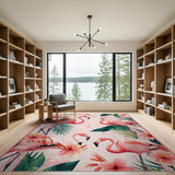 Pink Flamingo Hibiscus Coastal Area Rug
