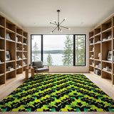 Vibrant Yellow Green Geometric Duck Rug