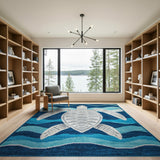 Sea Turtle in Blue Ocean Waves Area Rug