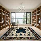 Black Bear Winter Forest Tribal Rug