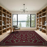 Burgundy Emerald Vine Floral Area Rug
