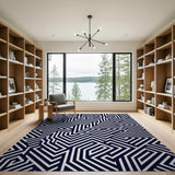 Geometric Modern Navy Maze Labyrinth Geometric Area Rug