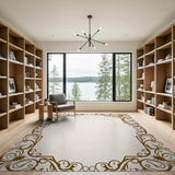 Ornate Gold Paisley Border Area Rug