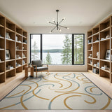 Abstract Swirl Area Rug in Gold Teal