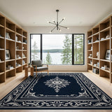 Blue and Teal Elegant Navy Ornate Medallion Area Rug