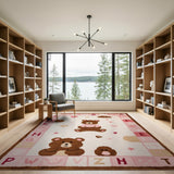 Adorable Pink Alphabet Teddy Bear Kids Rug