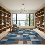 Blue Patchwork Geometric Area Rug