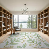 Green Elegant Green Leaf Pattern Area Rug