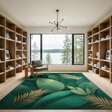 Emerald Green Gold Leaf Foliage Area Rug