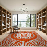Radiant Orange Sunburst Geometric Area Rug