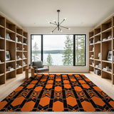 Vibrant Orange Black Geometric Area Rug