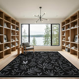 Black and White Black White Leaf Silhouette Area Rug